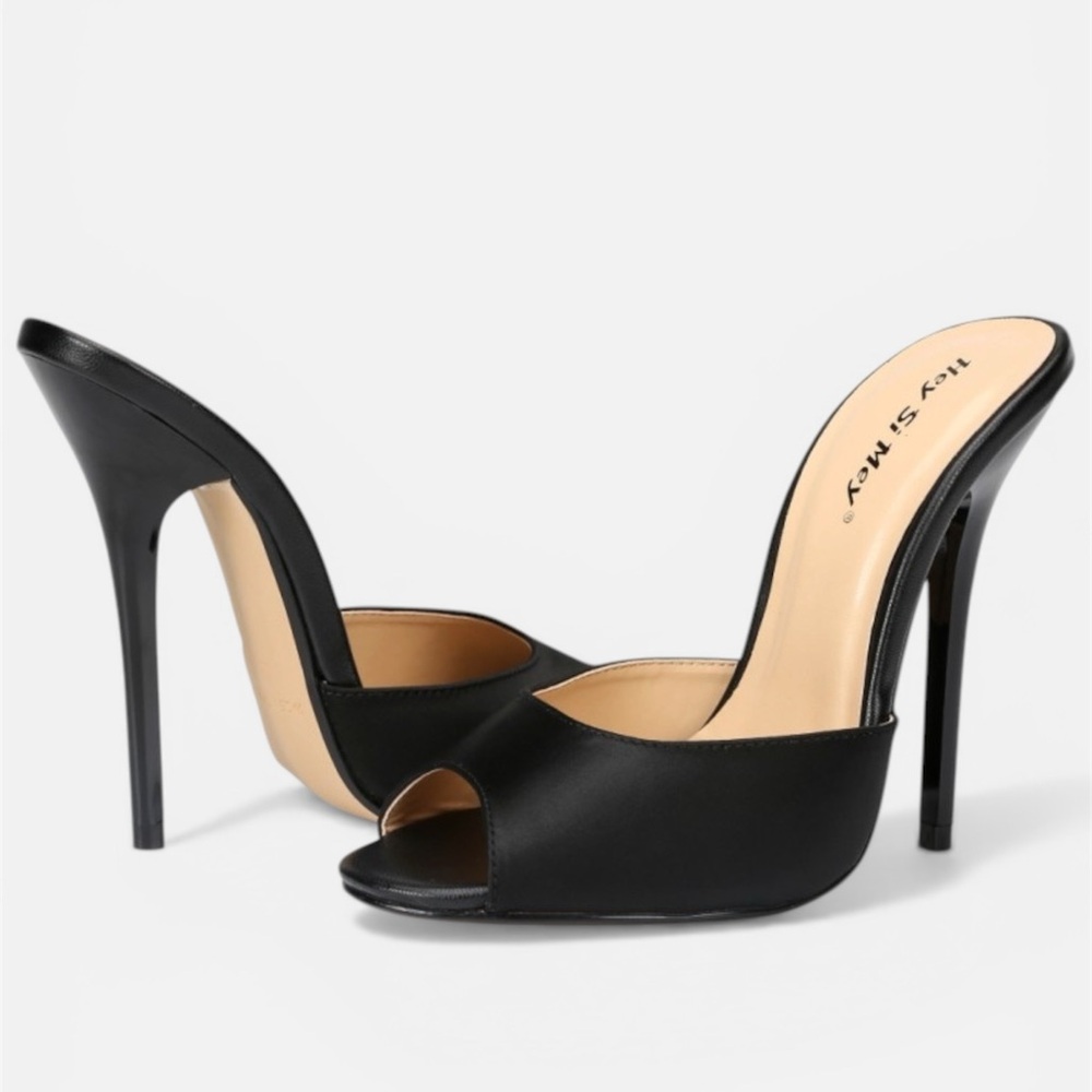 NWOB! Womens’s Black Peep Toe Mule Stiletto Heels 11